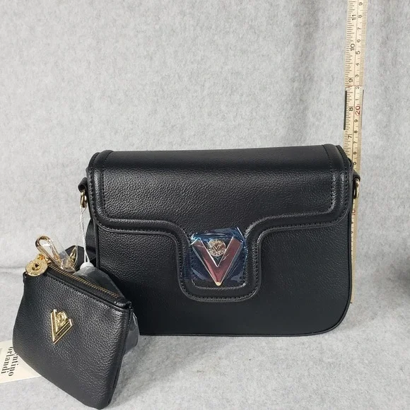 Valentino Orlandi Black Leather Crossbody Bag w/ Coin Pouch & Shoulder Strap Set - Picture 2 of 7